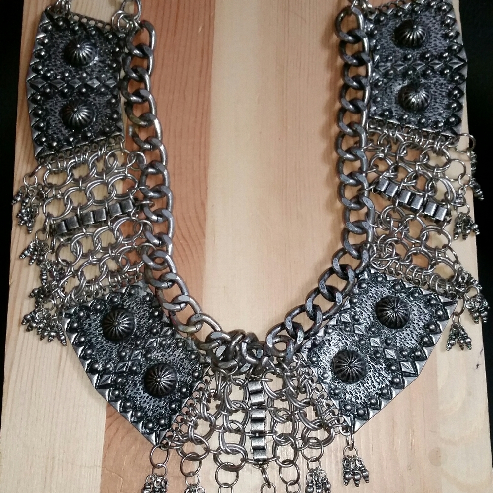 Free People Multi-Textured Silver Statement Neckla